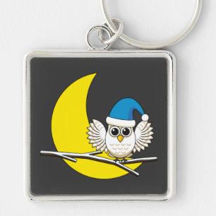 Snowy Owl in New Moon Winter Night Sleutelhanger