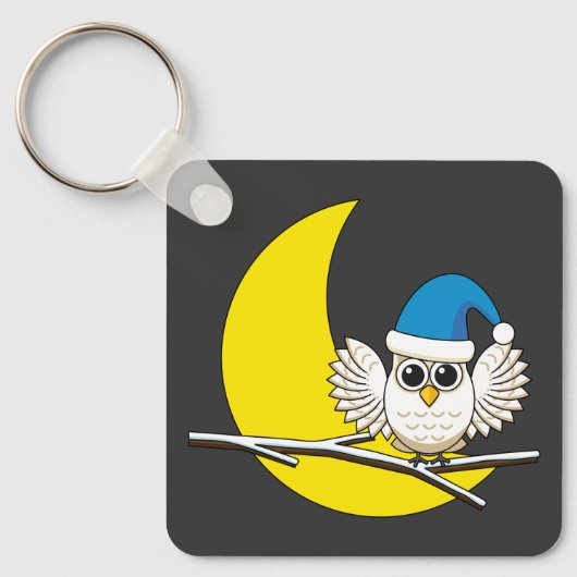 Snowy Owl in New Moon Winter Night Sleutelhanger (Voorkant)