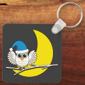 Snowy Owl in New Moon Winter Night Sleutelhanger (Achterkant)