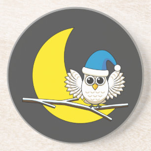 Snowy Owl in New Moon Winter Night Zandsteen Onderzetter