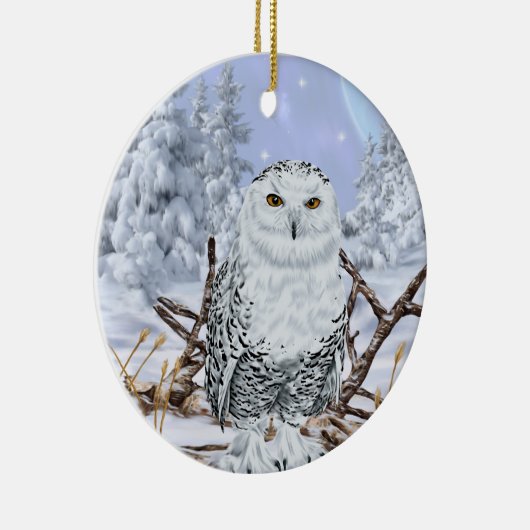 Snowy Owl in sneeuw Keramisch Ornament (Rechts)