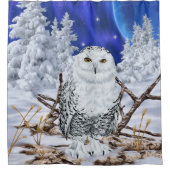 Snowy Owl in Snow Dark Blue Sky Douchegordijn (Voorkant)