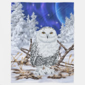 Snowy Owl in Snow Dark Blue Sky Fleece Deken (Voorkant)