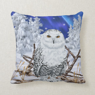 Snowy Owl in Snow Dark Blue Sky Kussen