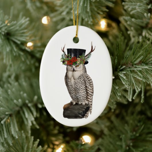 Snowy Owl keramische kerstversiering Keramisch Ornament (Boom)