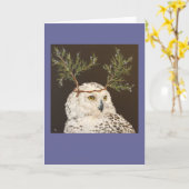 snowy owl met cedar branch pet kaart (Gele Bloem)