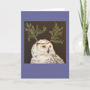 snowy owl met cedar branch pet kaart