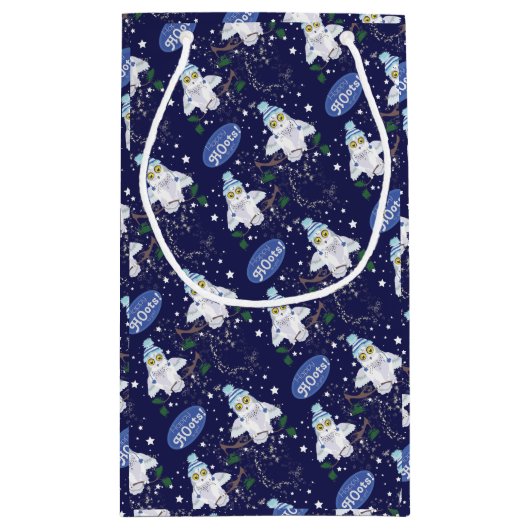 Snowy Owl met Pet Happy Hoots Pattern Kerstmis Klein Cadeauzakje (Achterkant)