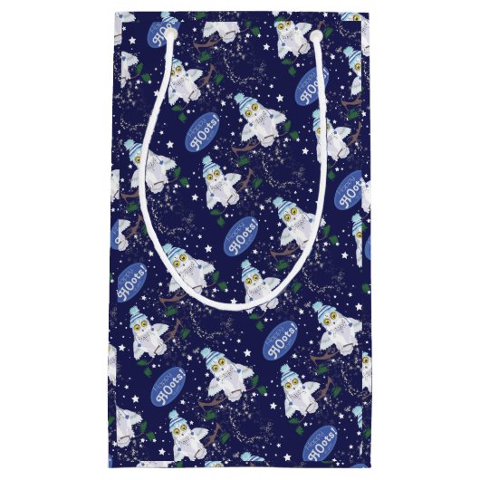Snowy Owl met Pet Happy Hoots Pattern Kerstmis Klein Cadeauzakje (Voorkant)