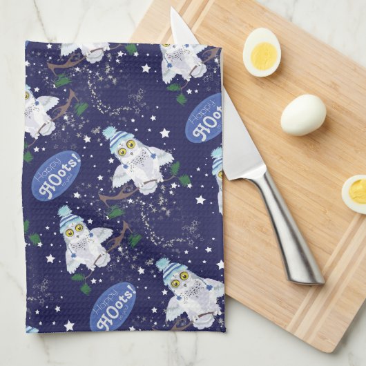 Snowy Owl met Pet Happy Hoots Pattern Kerstmis Theedoek (Quarter Fold)