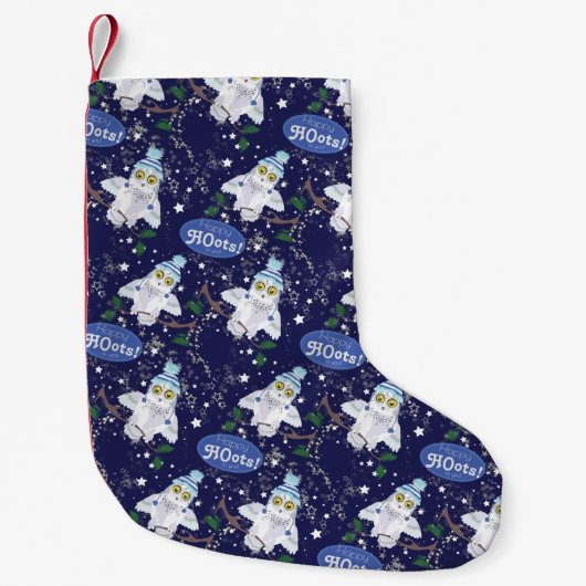 Snowy Owl met Pet Holiday Pattern Kleine Kerstsok (Voorkant)