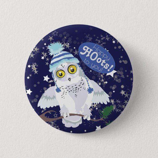 Snowy Owl met Pet Ronde Button 5,7 Cm (Voorkant)