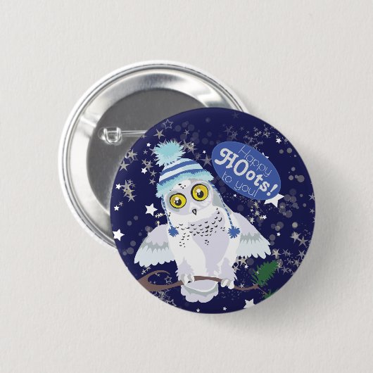 Snowy Owl met Pet Ronde Button 5,7 Cm (Voorkant /achterkant)