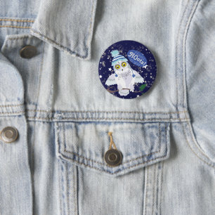 Snowy Owl met Pet Ronde Button 5,7 Cm
