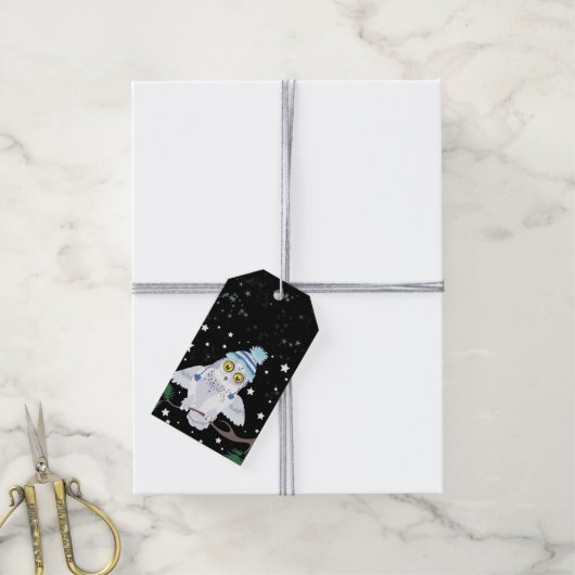 Snowy Owl met Winter Pet Cadeaulabel (Met Touw)