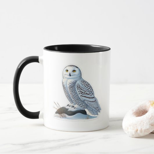 Snowy Owl Mok – Arctic Elegance in elke slok (Met donut)