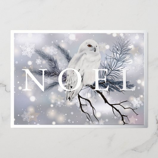 Snowy owl NOEL aangepast kerstfeest Folie Feestdagenkaart (Voorkant)