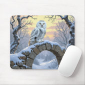 Snowy Owl On a Stone Arch Muismat (Met muis)