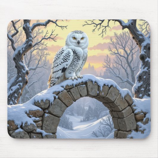 Snowy Owl On a Stone Arch Muismat (Voorkant)