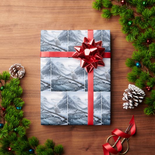 Snowy Owl On a Winter Tree Branch Cadeaupapier (Feestdagen Geschenken)