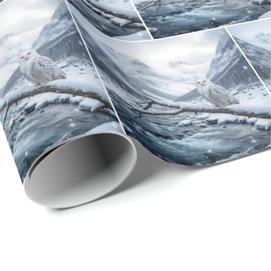 Snowy Owl On a Winter Tree Branch Cadeaupapier (Rol Hoek)