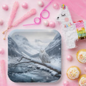 Snowy Owl On a Winter Tree Branch Papieren Bordje (Feest)