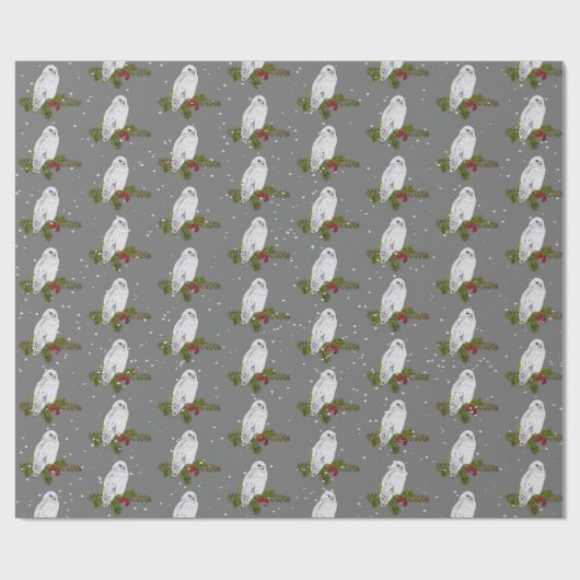 Snowy Owl on Pine and Berries Cadeaupapier (Vlak)