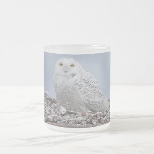 Snowy Owl on shells Coffee Mok (Center)
