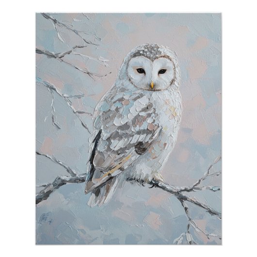 Snowy Owl on Winter Branch – Tranquil Nature Art Perfect Poster (Voorkant)