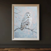 Snowy Owl on Winter Branch – Tranquil Nature Art Perfect Poster
