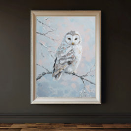Snowy Owl on Winter Branch – Tranquil Nature Art Perfect Poster