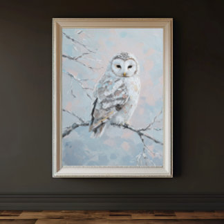 Snowy Owl on Winter Branch – Tranquil Nature Art Perfect Poster