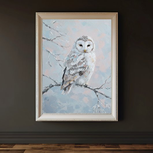 Snowy Owl on Winter Branch – Tranquil Nature Art Perfect Poster