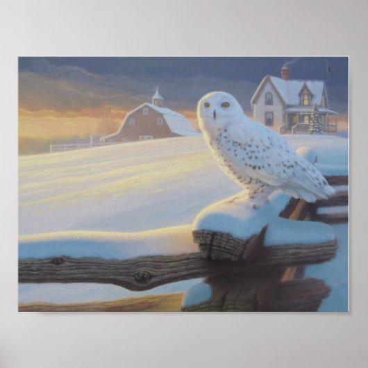 Snowy Owl op een hek Poster (Voorkant)