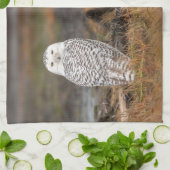 Snowy Owl op een logboek Theedoek (Gevouwen)