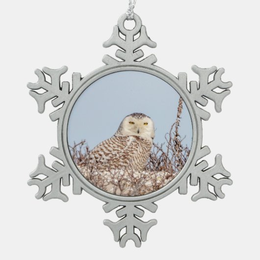 Snowy owl op het strand tin sneeuwvlok ornament (Voorkant)