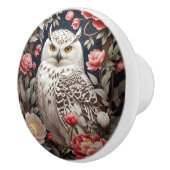 Snowy Owl Pink Peony Flowers Keramische Knop (Rechts)