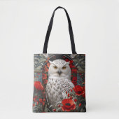 Snowy Owl Red Poppy Flowers Tote Bag (Voorkant)