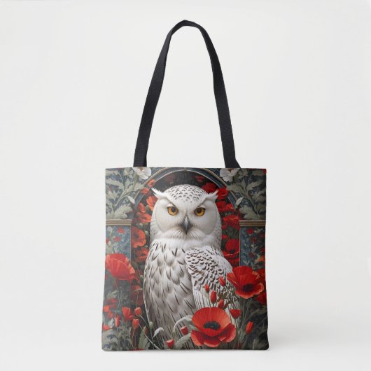 Snowy Owl Red Poppy Flowers Tote Bag (Voorkant)