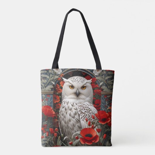 Snowy Owl Red Poppy Flowers Tote Bag (Achterkant)