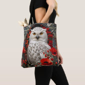 Snowy Owl Red Poppy Flowers Tote Bag (Dichtbij)