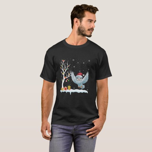 Snowy Owl Santa Hat Feestelijke boom Licht Kerstmi T-shirt (Voorkant volledig)