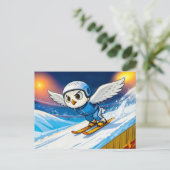 Snowy Owl Ski Jumping from a Winter Ski Ramp Briefkaart (Staand voorkant)