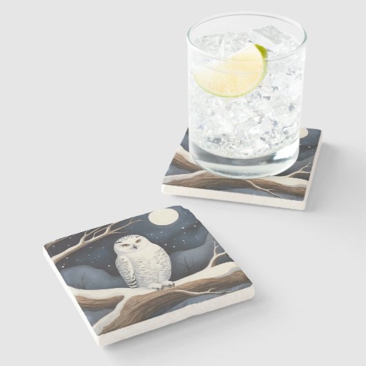 Snowy Owl Stenen Onderzetter (Zijkant)