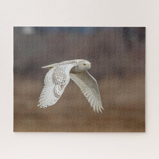 Snowy owl tijdens de vlucht legpuzzel (Horizontaal)