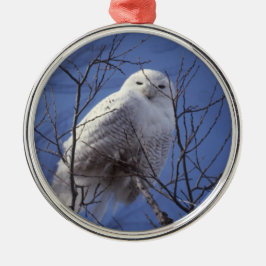 Snowy Owl - White Bird against a Sapphire Blue Sky Metalen Ornament