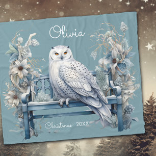 Snowy Owl Winter Kerstmis gepersonaliseerd Fleece Deken