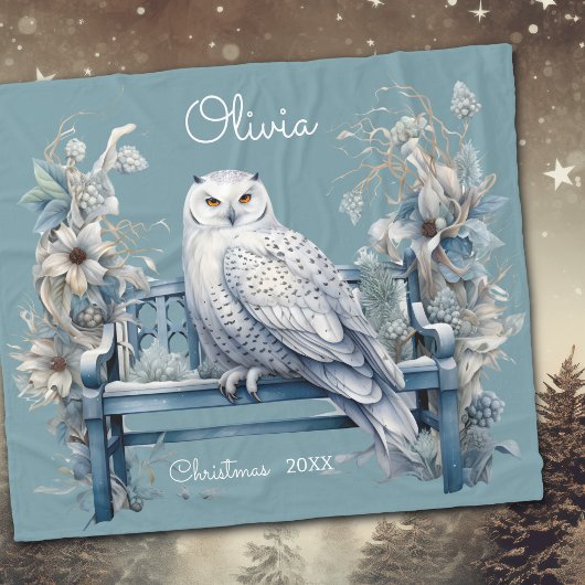 Snowy Owl Winter Kerstmis gepersonaliseerd Fleece Deken