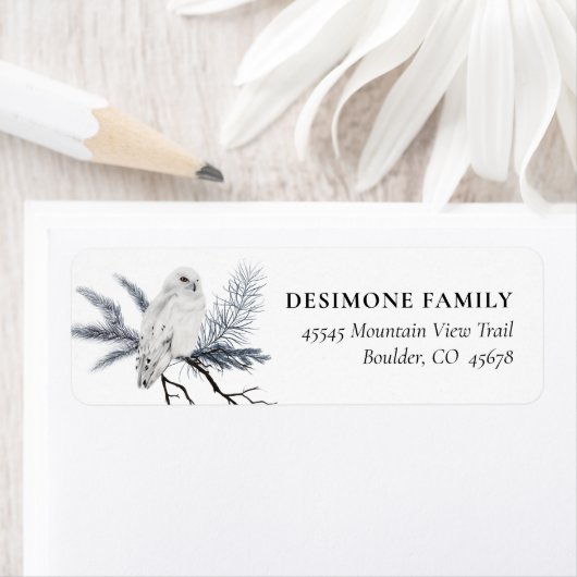 Snowy Owl Winter kerstretour Label (Insitu)