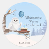 Snowy Owl Winter Onederland Birthday Ronde Sticker (Voorkant)